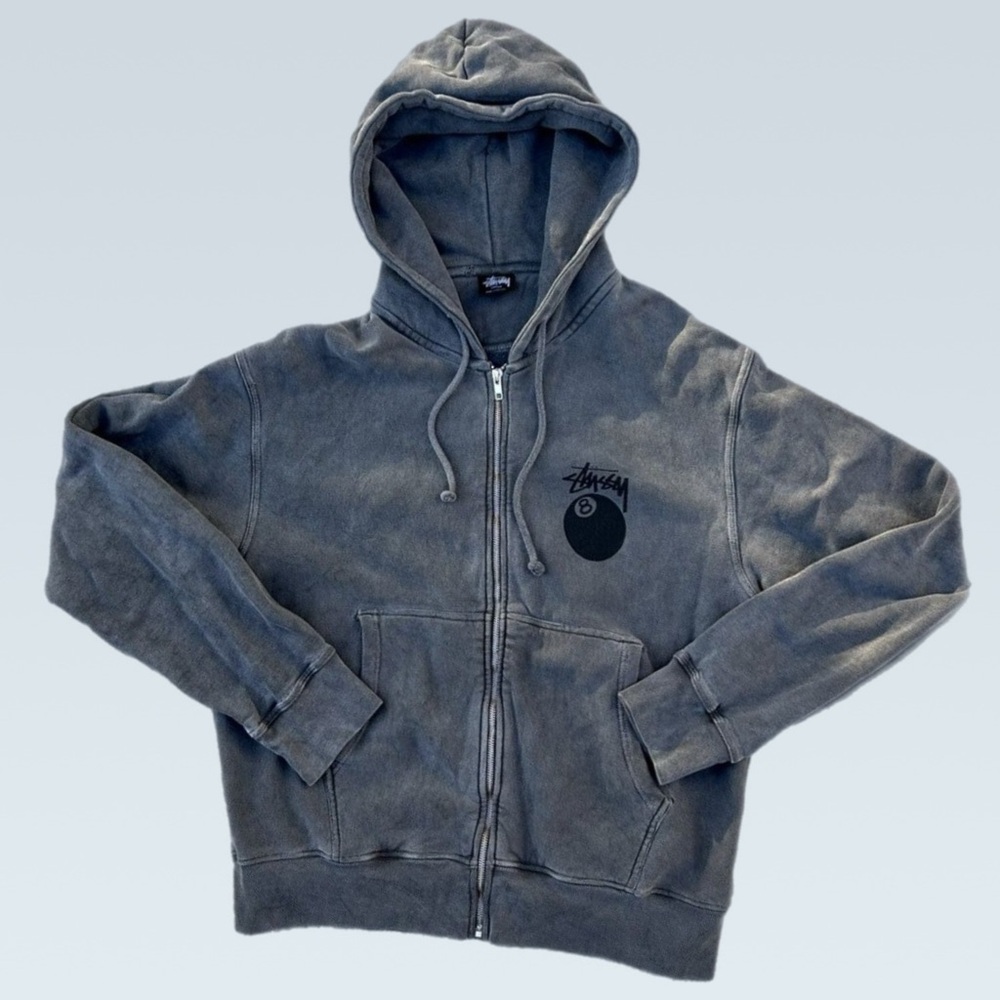 Stussy Gray Zip-Up Hoodie 8ball